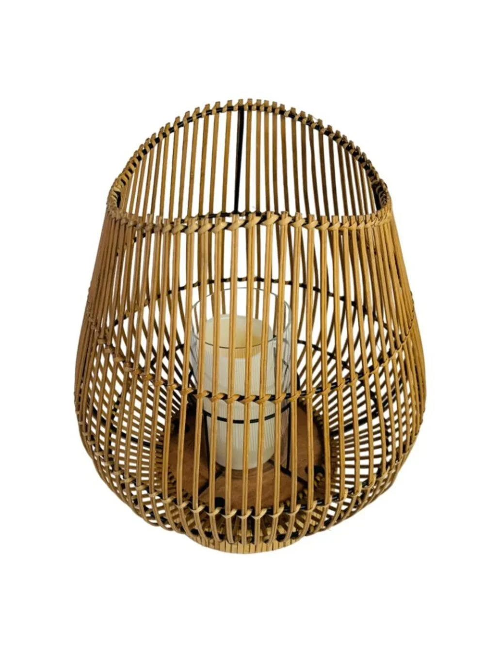 Vintage Bamboo Lantern Woven Candle Holder Glass Hurricane Coastal Table Decor